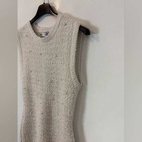 NWT ZARA TWEED PEARL TEXTURED MINI DRESS - Picture 2 of 11